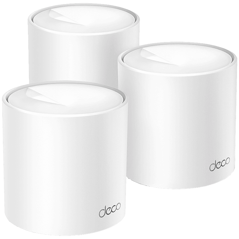 TP-Link Deco X10 (3-pack) AX1500 Whole Home Mesh Wi-Fi 6 System, 300 Mbps at 2.4 GHz + 1201 Mbps at 5 GHz,Internal Antennas, 2× Gigabit Ports (WAN/LAN auto-sensing),Deco App, Router/AP Mode, IPv6, IPTV, Parental Controls, QoS, OFDMA, MU-MIMO, WPA3