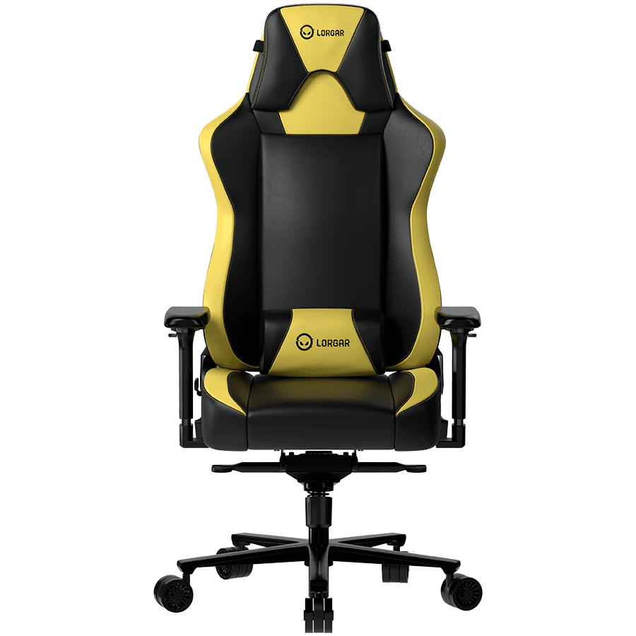 LORGAR Base 311, Gaming chair, PU eco-leather, 1.8 mm metal frame, multiblock mechanism, 4D armrests, 5 Star aluminium base, Class-4 gas lift, 75mm PU casters, Black + yellow