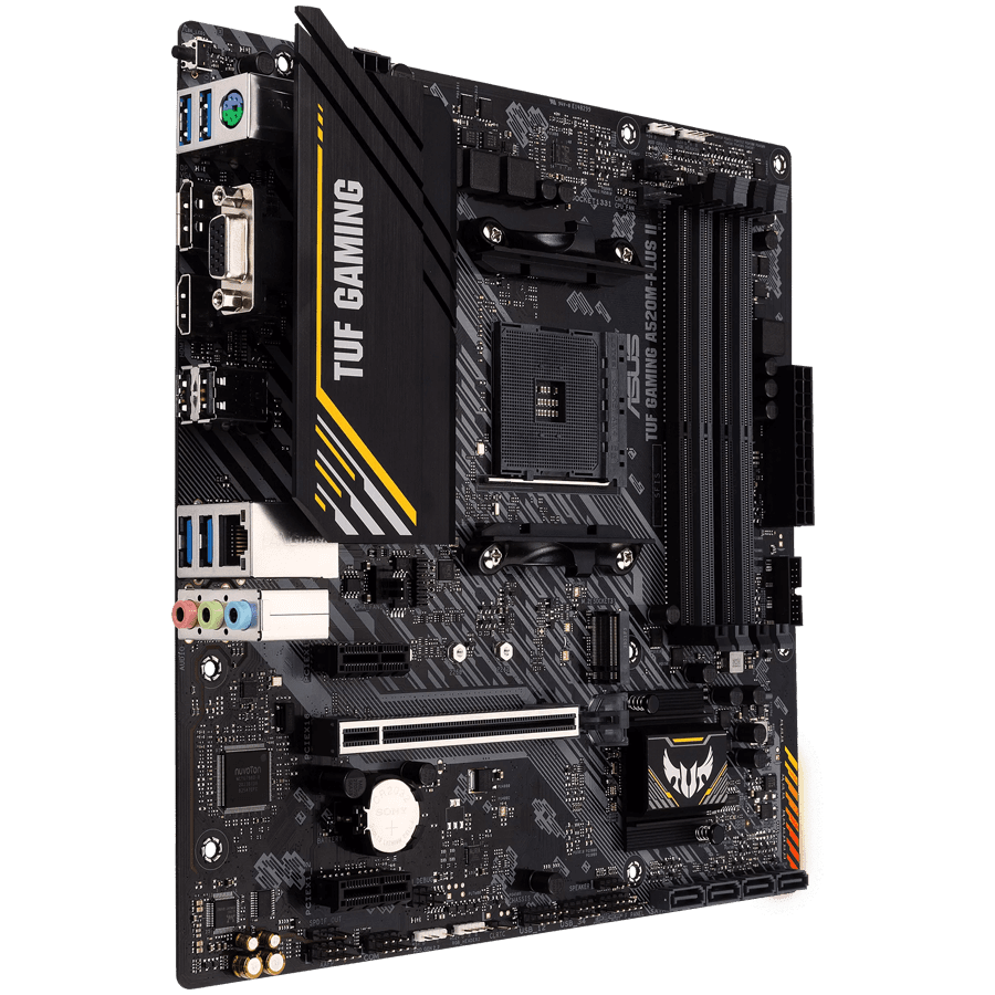 ASUS TUF GAMING A520M-PLUS II AM4 mATX MB - AMD A520 4xDIMM DDR4 1xM.2 4xSATA PCIe 3.0 1Gb Ethernet 1xD-SUB 1xDisplayPort 1xHDMI and AURA Addressable Gen 2 headers