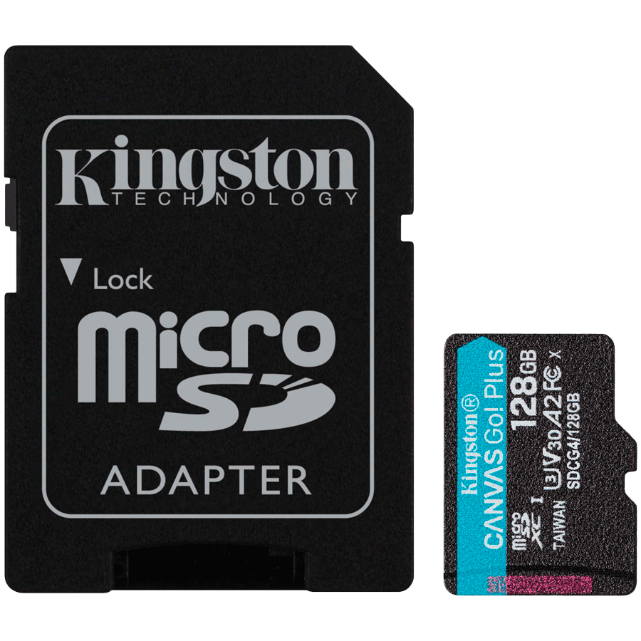 Kingston 128GB microSDXC Canvas Go Plus Gen4 200MB/s A2 U3 V30 Card + Adapter