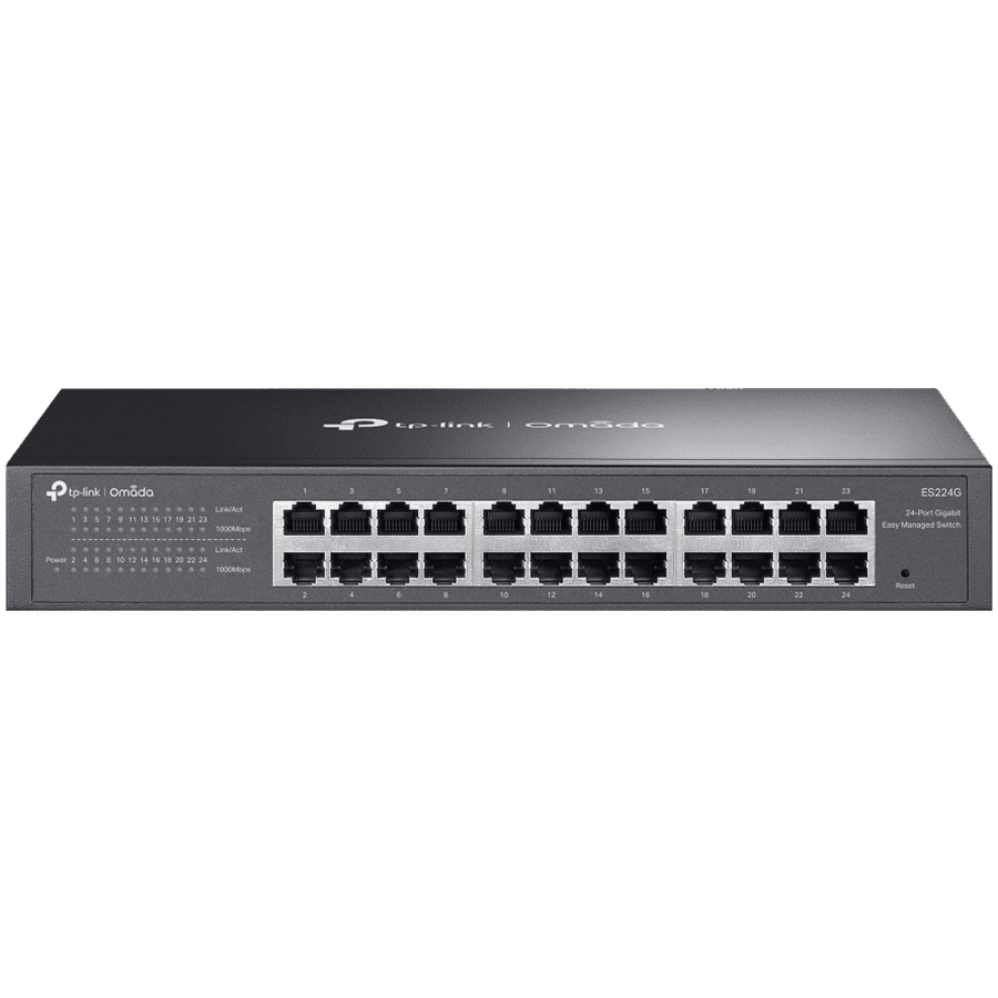 TP-Link ES224G Omada 24-Port Gigabit Easy Managed Switch,24x Gigabit RJ45 Ports, 1U 13-inch Rack-mountable Steel Case,Centralized Management by Omada SDN Controller,Flow Control,Loopback Detection,Port Isolation,Port Mirroring,LAG,VLAN,IGMP Snooping