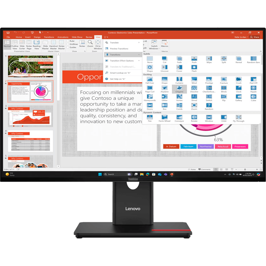 Lenovo ThinkVision T27-40 Monitor 27'' IPS, 16:9, 1920 x 1080 (FHD), 120Hz, 4/6ms, 300 cd/m^2, 1500:1, 2x HDMI 2.1, DisplayPort 1.4, USB Hub, USB-C 15w, Vesa, 3Y