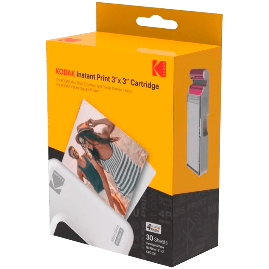 Kodak ICRG-330 4PASS 3 x 3 Inch (7.6 x 7.6 cm) Paper and Color Ribbon Integrated Cartridge, Compatible with Mini 3 Square, Mini 3 Square Retro, Mini Shot 3 Square, Mini Shot 3 Square Retro 3 Pack